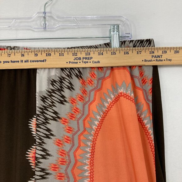 Chico's size XL/3 Brown Orange Boho Abstract Stretch Knit Wide Leg Pull-on Pants - Picture 4 of 8